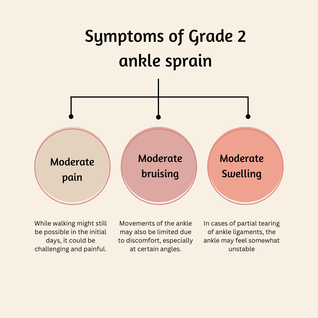 Symptoms  of Grade 2 ankle sprain 